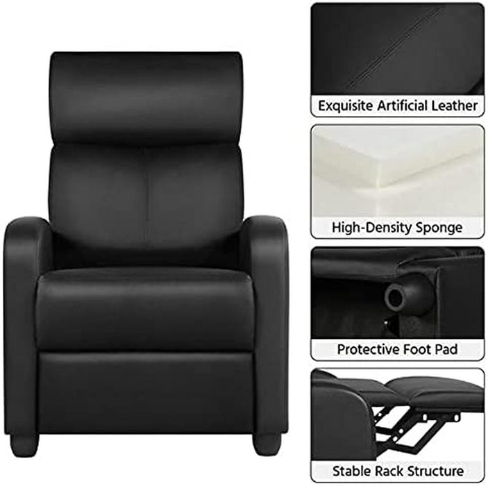 Leather Recliner Sofa Modern Chaise Couch Black