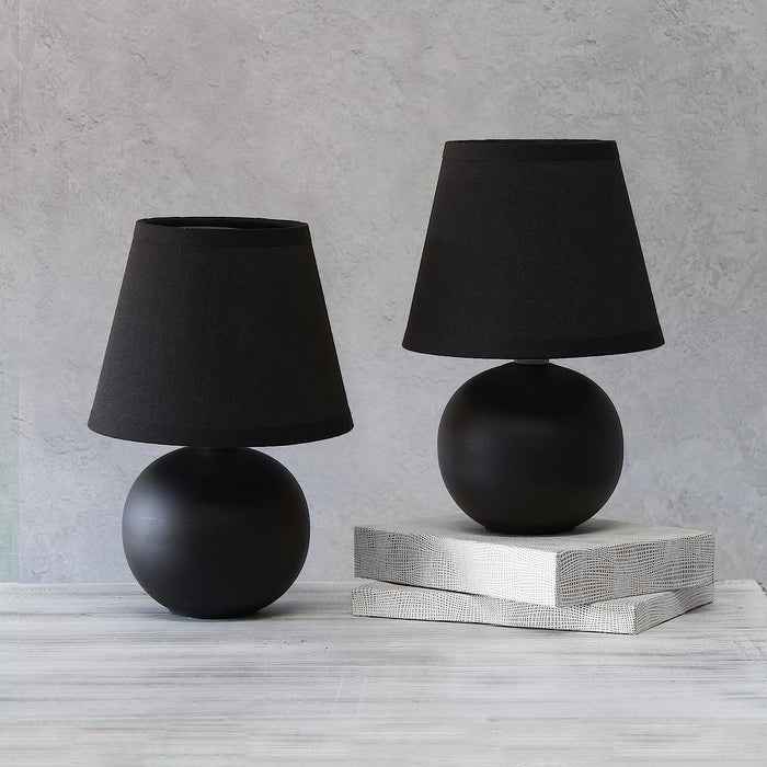 Mini Ceramic Globe Table Lamp Set in Black