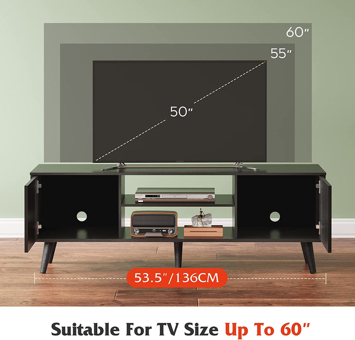 Rustic Black TV Console with Storage Cabinets