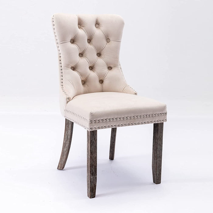 High-End Velvet Upholstered Dining Chairs (Beige)