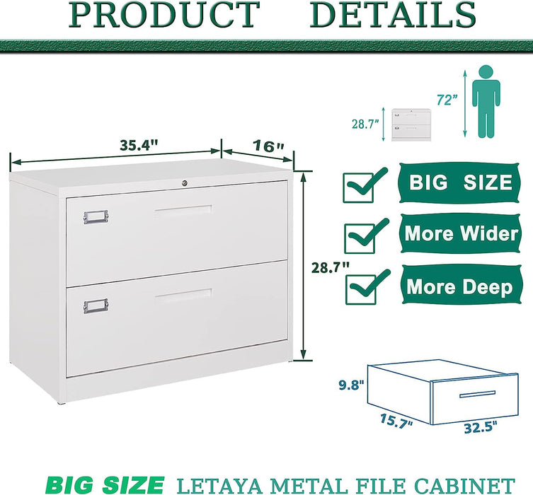 White 2-Drawer Locking File Cabinet for Home Office