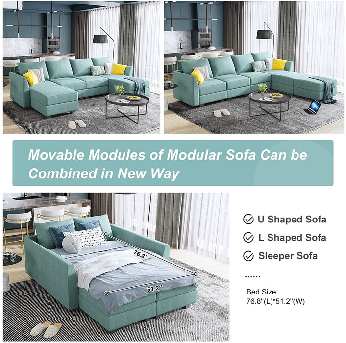 Modular U-Shaped Sofa with Reversible Chaise and Ottomans