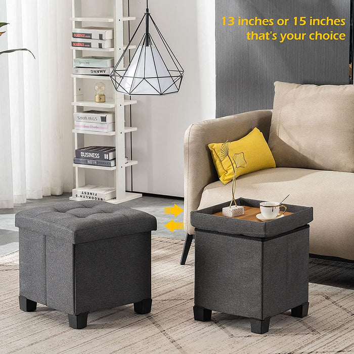 Small Grey Ottoman with Foldable Storage