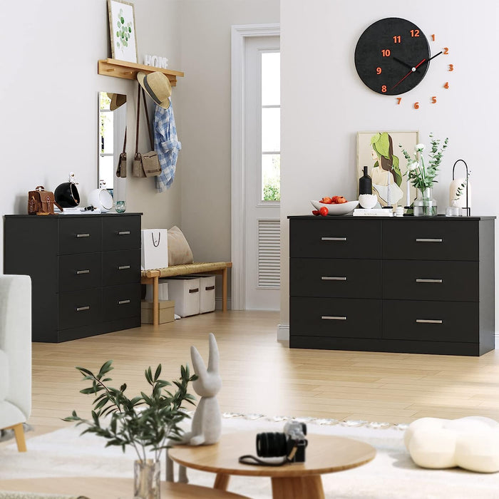 Black 6-Drawer Bedroom Dresser for Storage