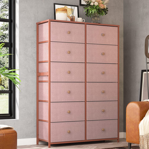 Pink 12 Drawer Tall Dresser for Girls Bedroom