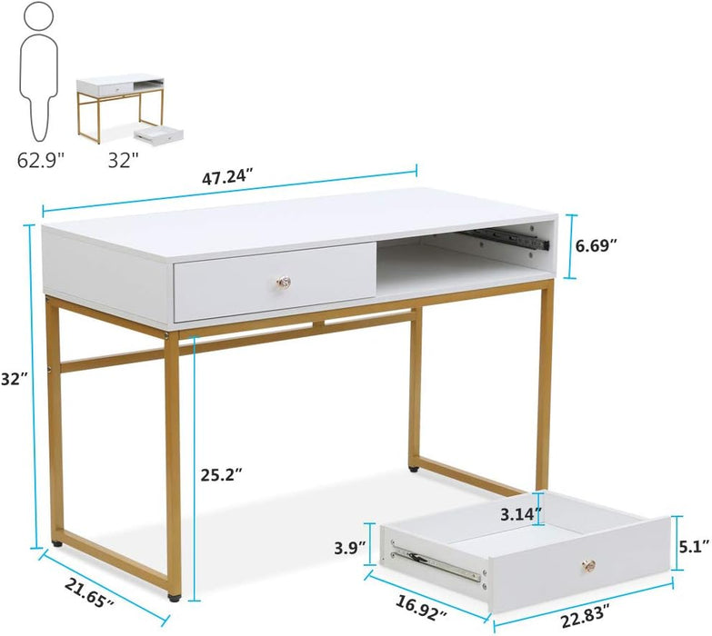 White and Gold Makeup Vanity Console Table