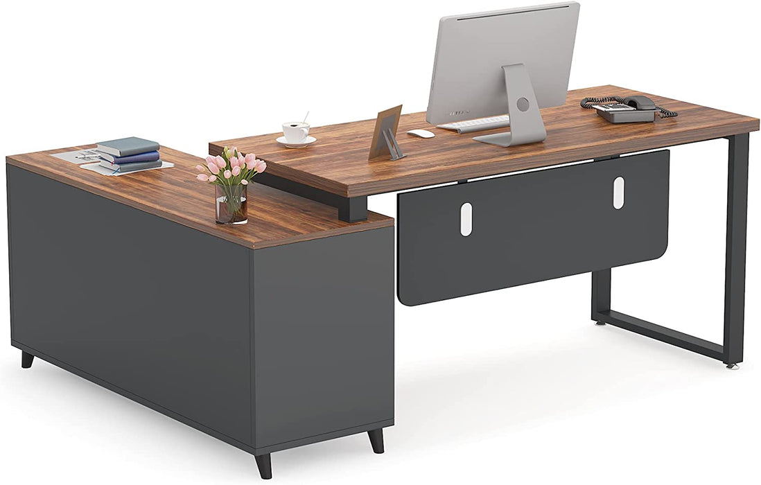 Executive L-Shaped Desk W/ Cabinet Shelves