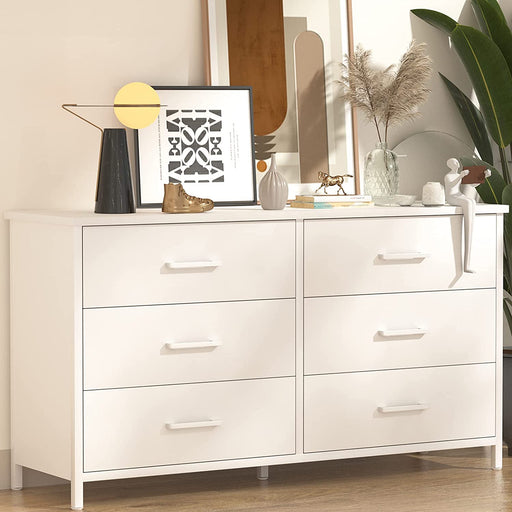 Industrial Style White 6-Drawer Wood Dresser