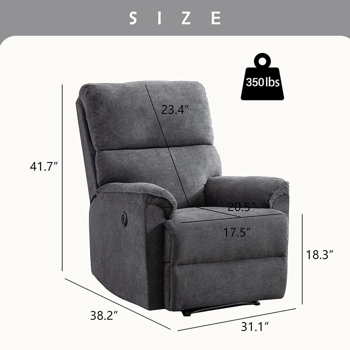 Power Recliner Chair, Electric, Breathable Fabric, Gray