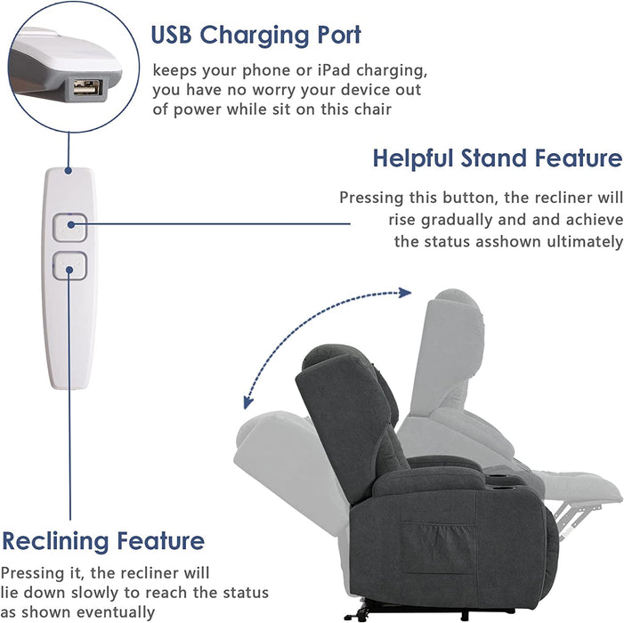 Power Lift Recliner Chair for Elderly, Grey