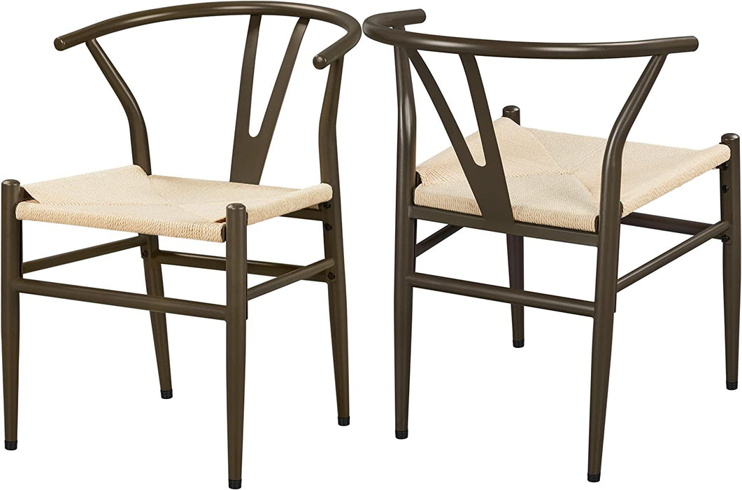 Set of 2 Metal Weave Arm Chairs, Brown