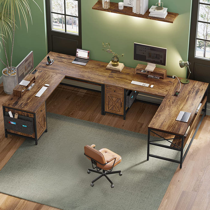 Rustic Brown L-Shaped Desk with Drawer & Storage