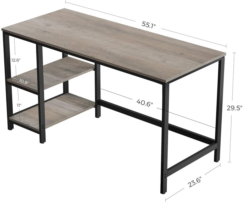 55-Inch Industrial Home Office Desk with Shelves