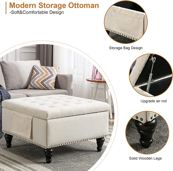 Beige Tufted Ottoman Bench for Living Room