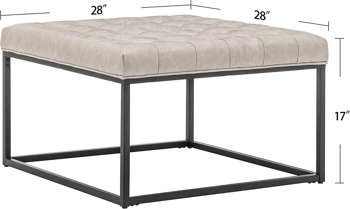 28-Inch Square Tufted Ottoman with Metal Base