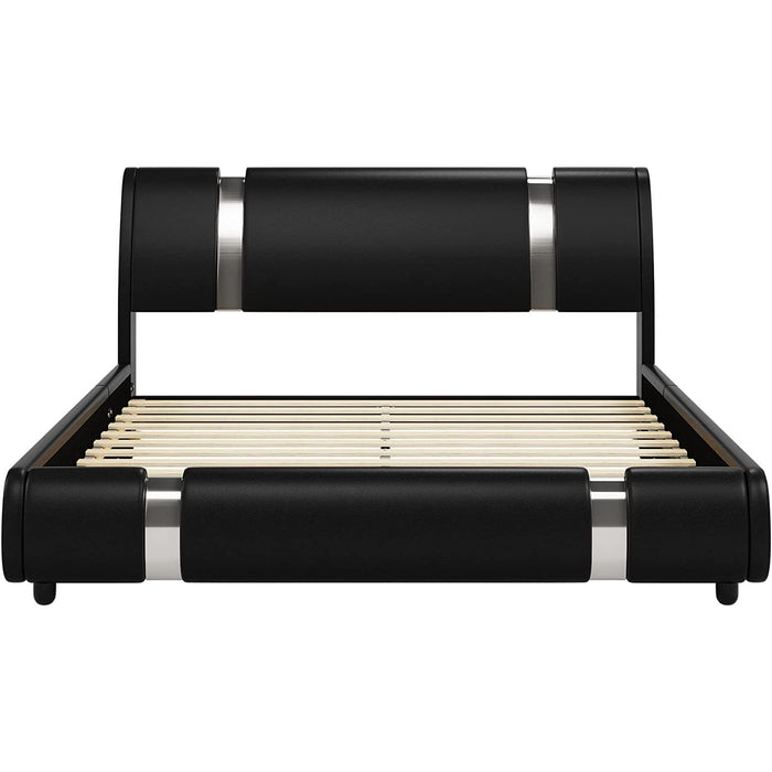 Queen Faux Leather Upholstered Platform Bed Frame