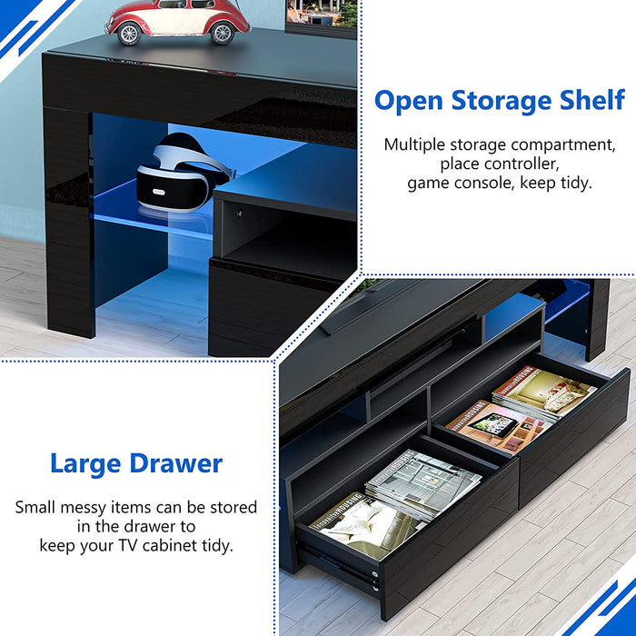 Modern Black LED TV Stand with Storage Drawers