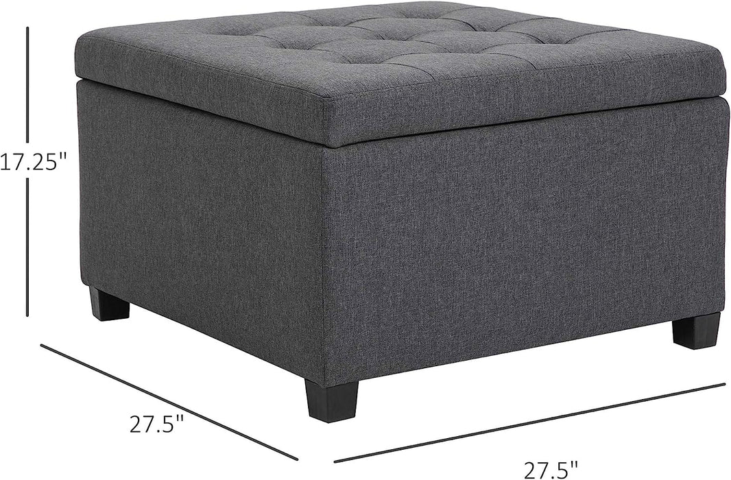 Grey Tufted Ottoman with Storage and Hinge