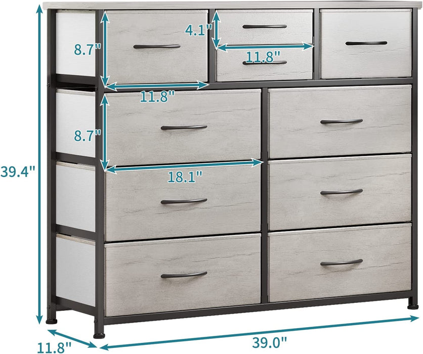 Grey 4 Drawer Chest of Drawers with Wood Top and Nightstand