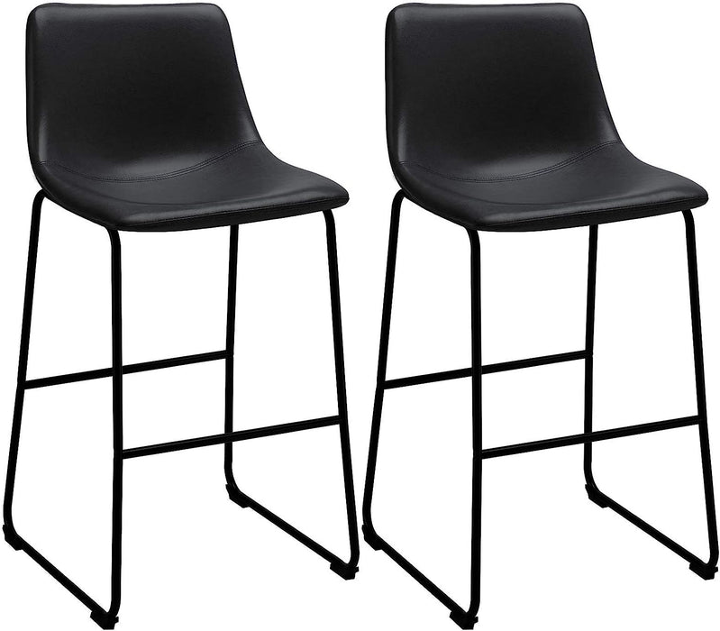 Black Faux Leather Bar Height Stools, Set of 2