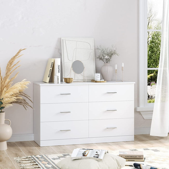 White 6-Drawer Dresser for Bedroom Storage