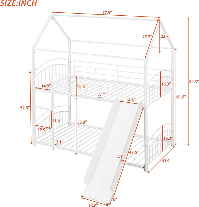 House Bunk Bed with Slide and Roof