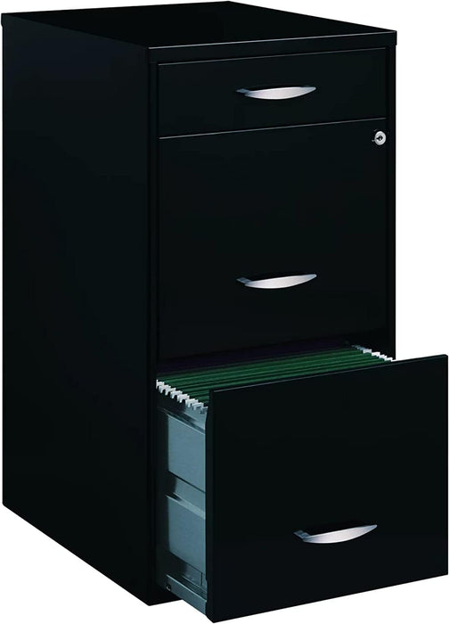 Black Steel 3-Drawer Lockable Filing Cabinet