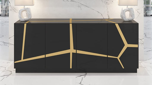 Modern Black Lacquer Staton Buffet with Champagne Gold Embellishments