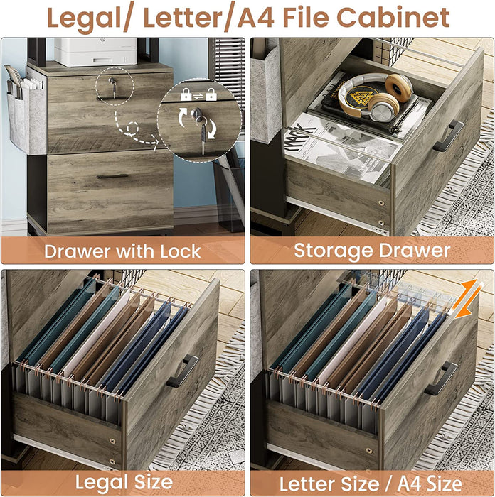 Lockable Oak Grey File Cabinet with Adjustable Storage