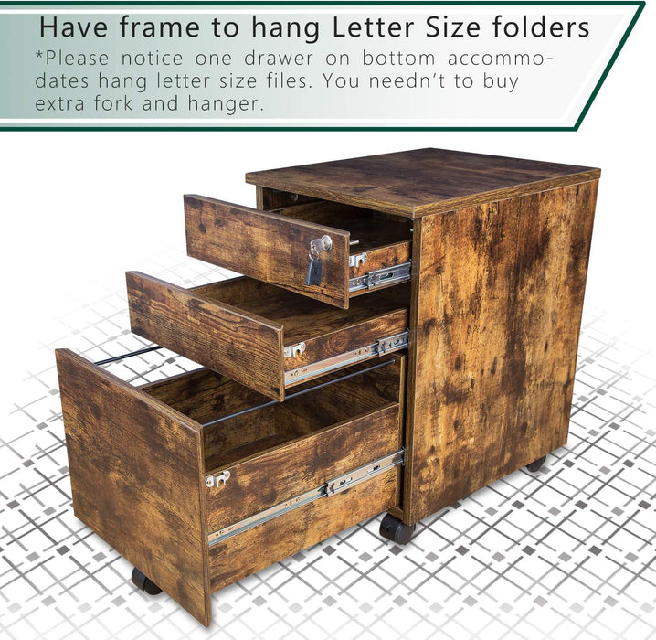 Rustic Brown Wood File Cabinet with Drawers