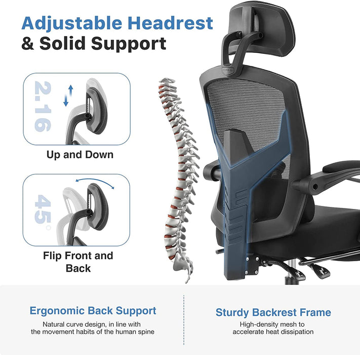 Adjustable High-Back Mesh Office Chair with Footrest