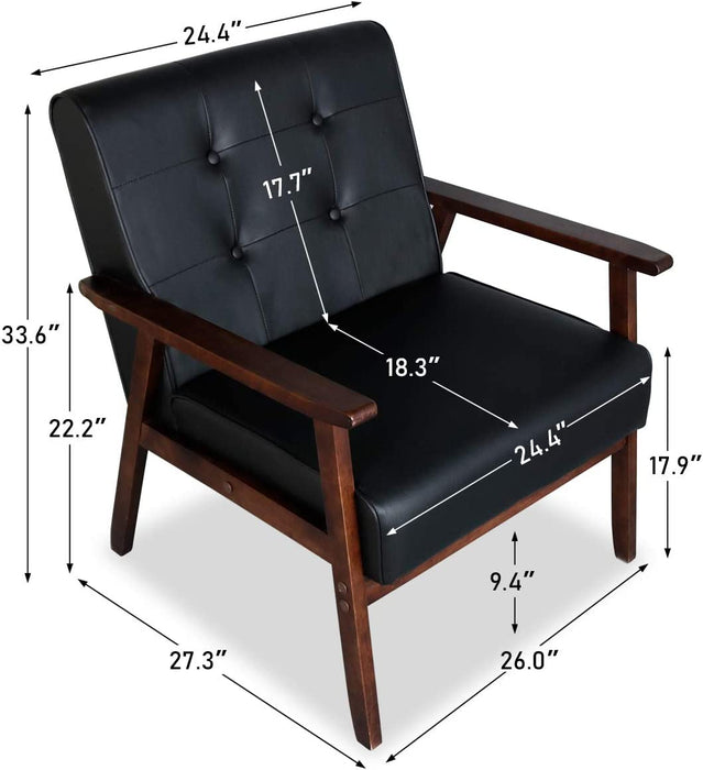 Mid Century 1 Loveseat Sofa and 2 Accent Chairs Set Modern Wood Arm Couch and Chair Living Room Furniture Sets (8428 Black Set)