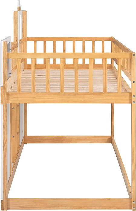 Train Shape Low Bunk Bed Twin over Twin, Wooden, Nature