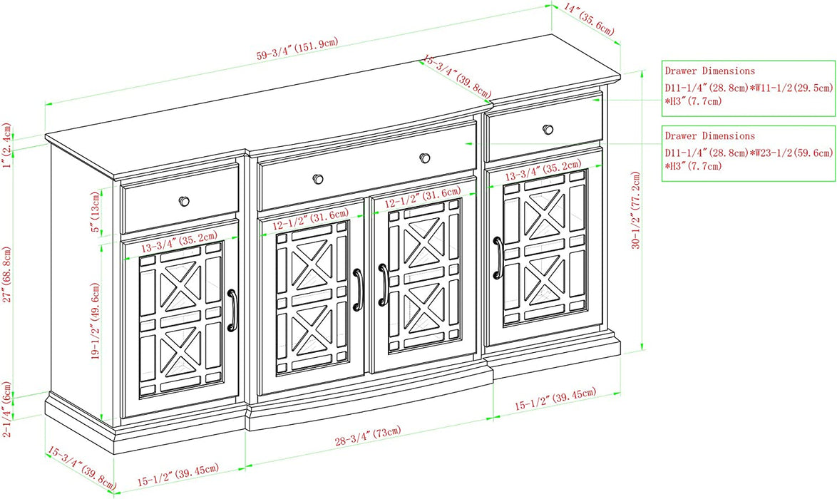 Modern Wood Glass-Buffet-Sideboard, 60", Black