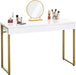 White Glossy Vanity Desk with Gold Legs, 2 Drawers