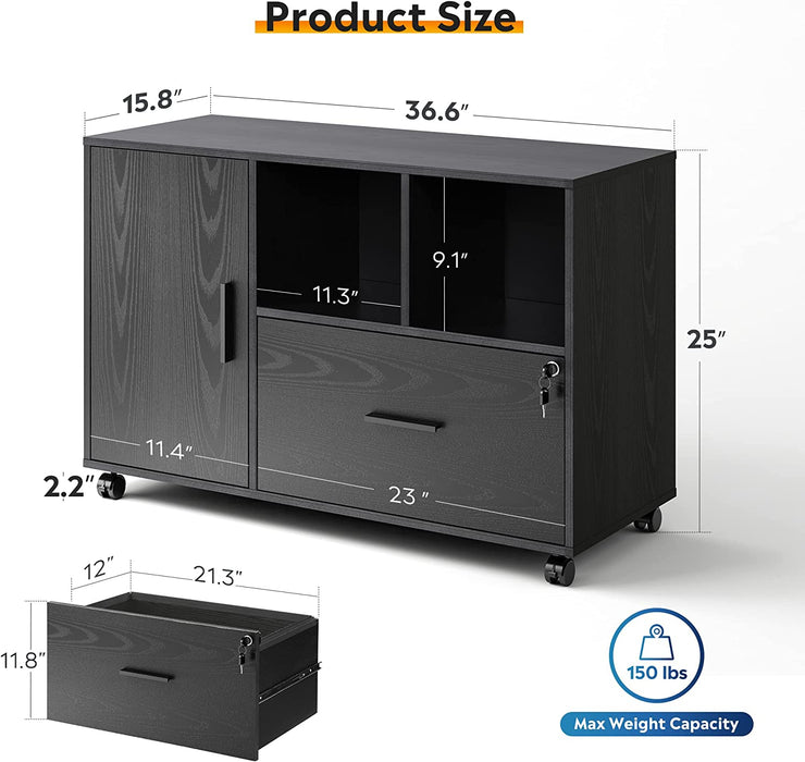 Black 1-Drawer File Cabinet on Wheels