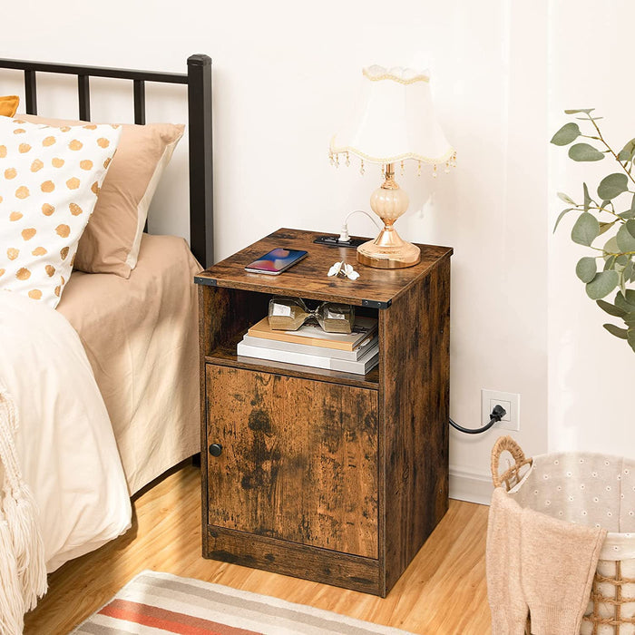 Nightstand with Charging Station and Storage Cabinet