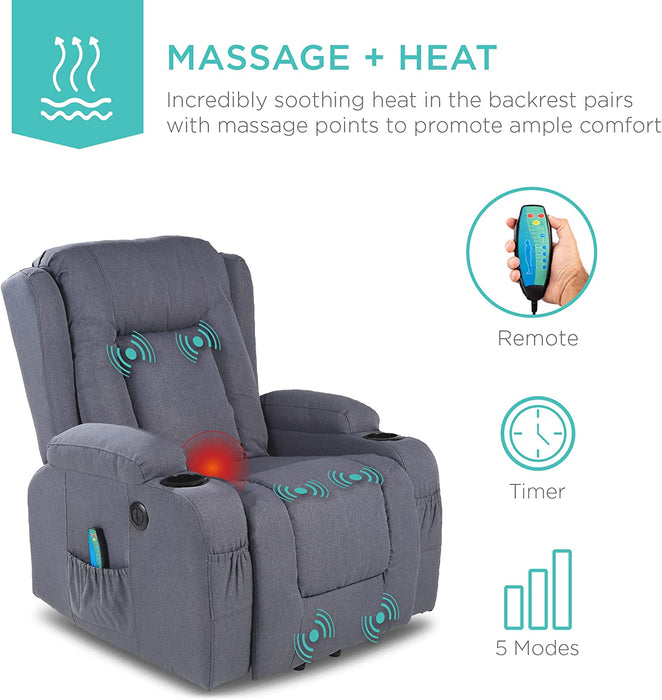 Electric Power Lift Linen Recliner Massage Chair (Blue)