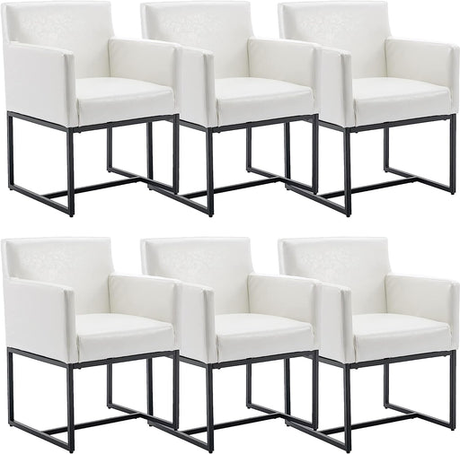 Set of 6 Modern Dining Chairs with Arm, White Faux Leather