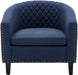 Blue Linen Barrel Chair with Nailheads and Legs