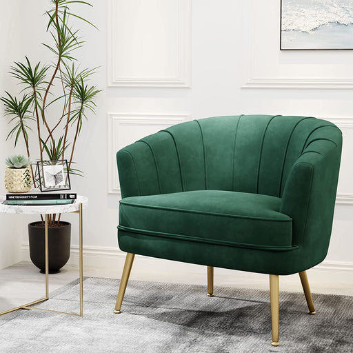 Green Velvet Accent Chair with Golden Legs