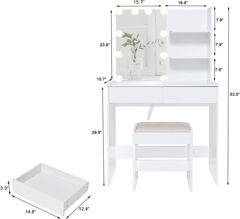 White Makeup Vanity Table with 10 Light Bulbs