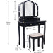 Tri-Fold Makeup Vanity with Lights, Mirror, Stool, 4 Drawers (Black)