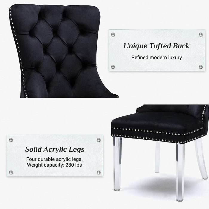 Velvet Tufted Dining Chairs Set of 2, Acrylic Legs, Black