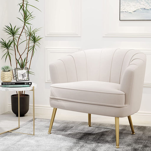 Modern Beige Velvet Accent Chair with Golden Legs