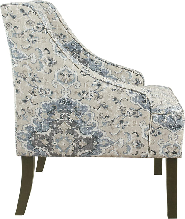 Antiqued Blue Velvet Armchairs with Swooping Design