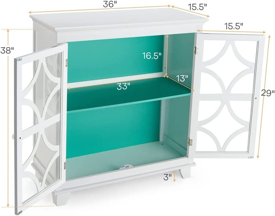 FEER Kitchen Storage Cabinet Buffet Sideboard with Glass Doors and Adjustable Shelves