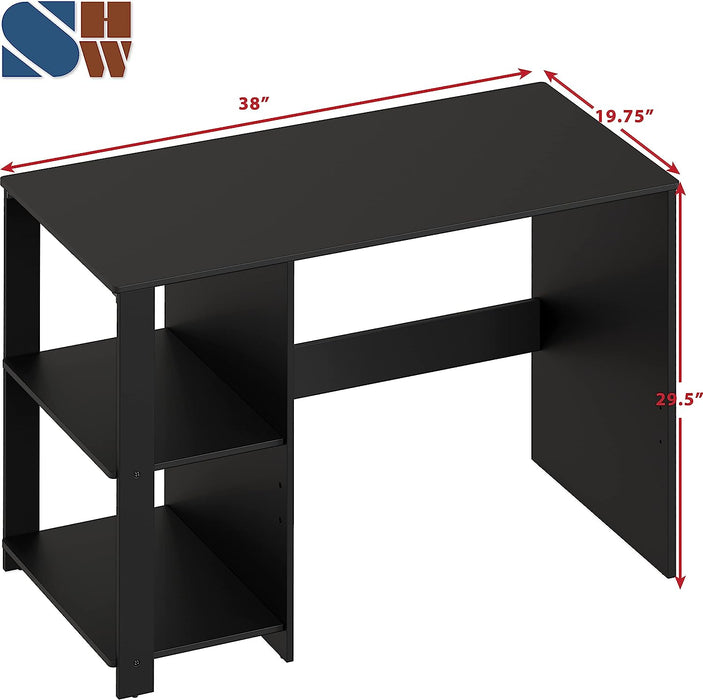 Black Desk with Shelves for Home Office