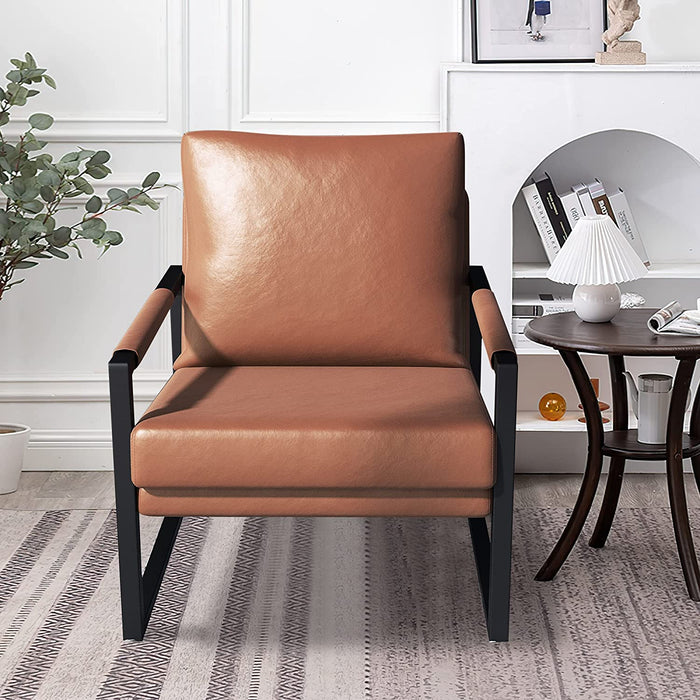 Mid-Century PU Leather Armchair with Metal Frame