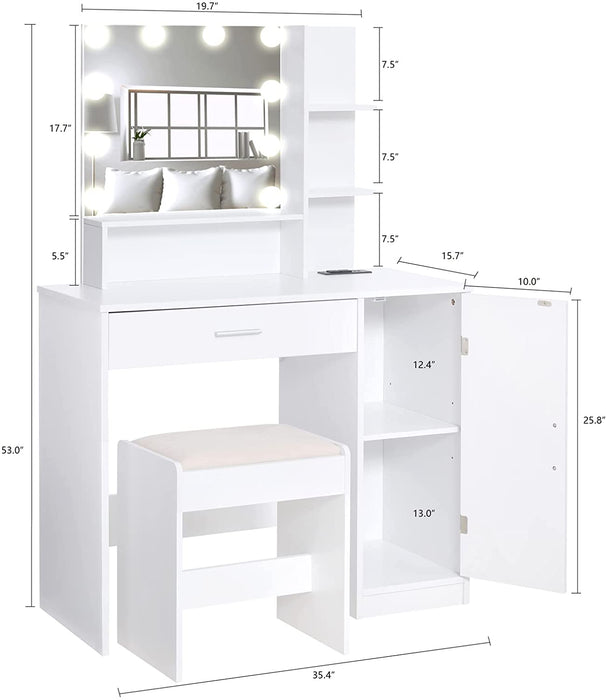 White Vanity Table Set with Lighted Mirror